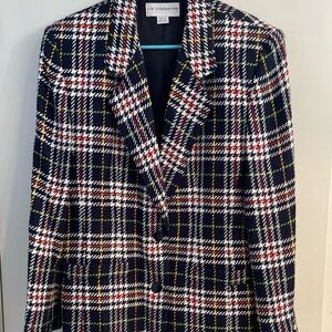 Vintage 80s Liz Claiborne SZ 10 Colorful Plaid 2 Button Blazer Jacket Union Tag